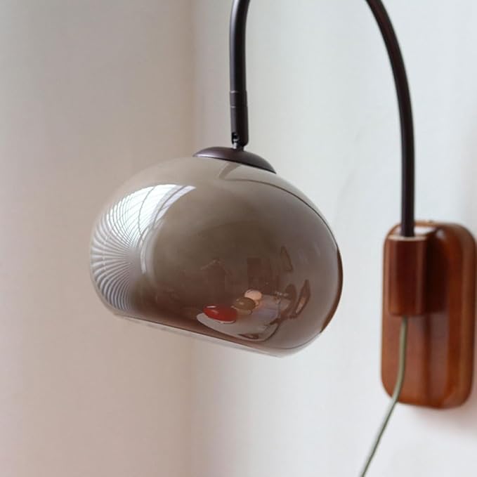 Modern Decoration Wall Sconce Mid Century with White Milk Glass Vintage Industrial Wood Wall Light Hardwired Smoke Grey Amber Farmhouse Reading Wall Lamp for Bedroom Living Room Bedside