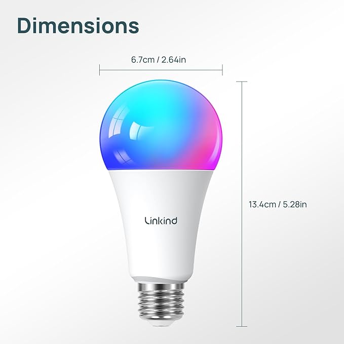 Linkind Smart Light Bulbs, 1600LM (100W Equivalent) A21 Smart Bulb, Compatible with Alexa & Google Home, 14W E26 RGBTW Color Changing Bulb with Music Sync, 2.4GHz Wi-Fi & Bluetooth, 4Pack