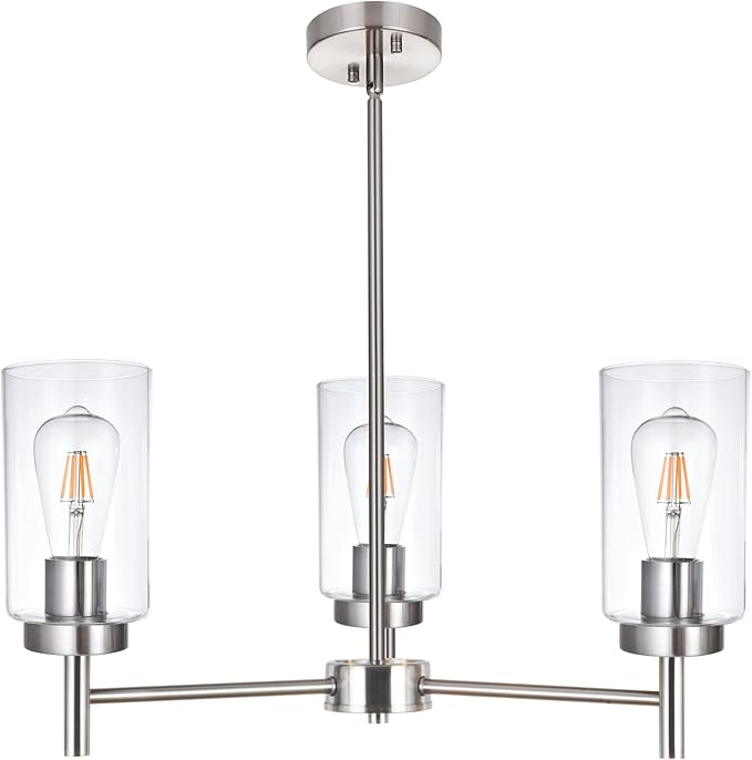 3 Lights Modern Chandeliers Metal Light Fixtures Ceiling Brushed Nickel Industrial Pendant Lighting for Dinging Room Living Room Kitchen Bedroom Hallway