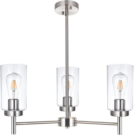 3 Lights Modern Chandeliers Metal Light Fixtures Ceiling Brushed Nickel Industrial Pendant Lighting for Dinging Room Living Room Kitchen Bedroom Hallway
