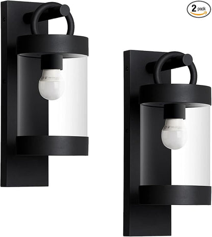 Dusk to Dawn Outdoor Wall Lighting 2 Pack Black Exterior Wall Lantern Sconce Fixture with E26 Base for Porch Patio Garage House