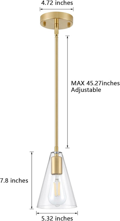 Dijiahua Gold Pendant Lights Kitchen Island 3 Pack, Modern Hanging Island Pendant Lights Over Sink with Clear Glass Shade,Small Chandeliers Adjustable Metal Tube Hanging Lighting for Table Bedroom