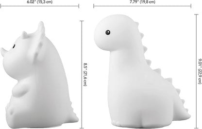 GLOBE Electric 13360 6" Triceratops and 9" Brontosaurus Giggling Dinosaur Duo Multicolor Changing Integrated LED Rechargeable Silicone Night Light, White, Table Lamps for Living Room, Bedroom, Den