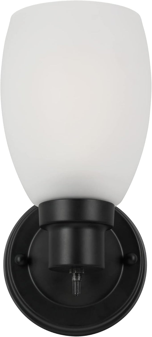 Design House Lydia Wall Sconce, 1 Light, Frosted Glass, Dimmable, Twist On/Off Switch, Matte Black, 4.88 in x 5.125 in x 9.75 in, 588814-BLK