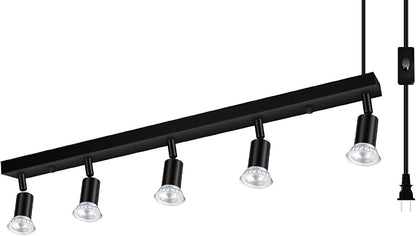 Plug-in Track Lighting, LED Track Lighting Fixtures Ceiling Kit, 30" Black Plug in Wall Light with 14.8ft Cord, 5-Light Ceiling Spotlight,Rotatable Kitchen Light Head for Bedroom Hallway(GU10,NO Bulb)