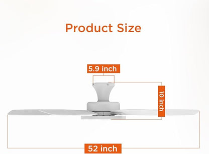 TALOYA 52 inch Ceiling Fans with Lights and Remote, Low Profile Ceiling Fan with Light, Flush Mount, Reversible, 3CCT, Dimmable, Ultra Quiet White Ceiling Fan for Bedroom Living Room Indoor Outdoor