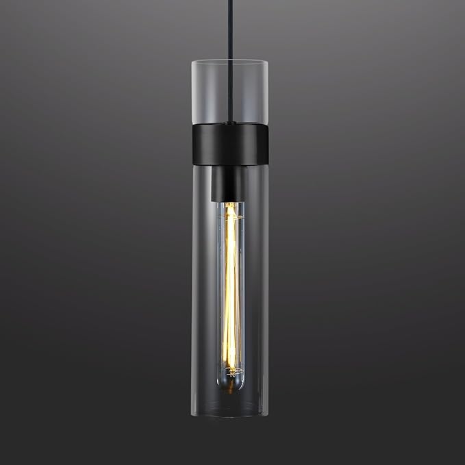 Modern Glass Black Pendant Lights Kitchen Island, Adjustable Cord Pendant Light Fixtures,Kitchen Pendant Lighting Over Island,Indoor Chandeliers for Bedroom Bathroom, Included Bulb