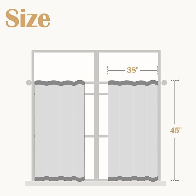 jinchan Boho Kitchen Curtains Linen Cafe Tier Curtains 45 Inch Bohemian Geometric Striped Mudcloth Small Window Drapes for Living Room Bathroom Cabinet Light Filtering Back Tab 2 Panels Black on Flax