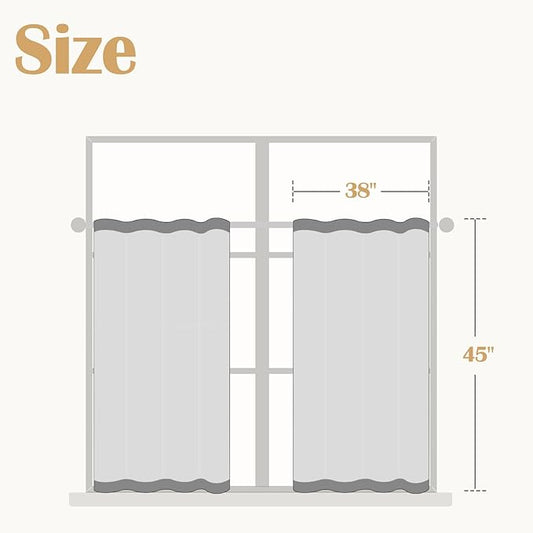 jinchan Boho Kitchen Curtains Linen Cafe Tier Curtains 45 Inch Bohemian Geometric Striped Mudcloth Small Window Drapes for Living Room Bathroom Cabinet Light Filtering Back Tab 2 Panels Black on Flax