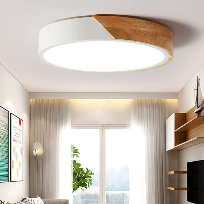 LED Ceiling Light Fixture,24 Inch Modern Wood Recessed Ceiling Lights,Dimmable Light,54W White Close to Ceiling Lighting Flush Mount Living Room Bedroom,3000K-6000K