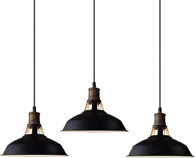 CLAXY Industrial Pendant Light Black Hanging Pendant Light Fixture Barn Shade for Kitchen Bar Restaurant Cafe, 3 Pack