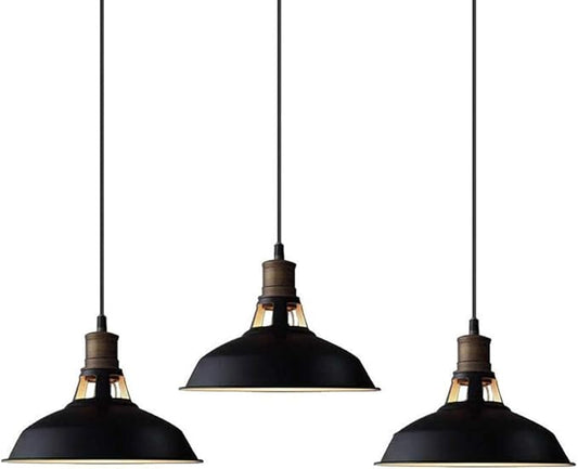 CLAXY Industrial Pendant Light Black Hanging Pendant Light Fixture Barn Shade for Kitchen Bar Restaurant Cafe, 3 Pack