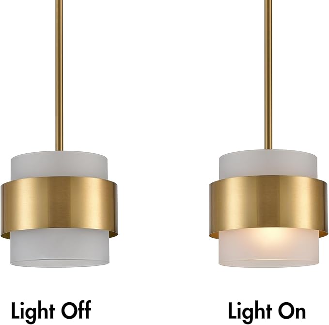 CLAXY Gold Pendant Lights mini Hanging Light Fixture with Frosted Glass Shade for Kitchen Island Dining Room Bar Restaurant, Adjustable Rod Hanging Modern Pendant Light