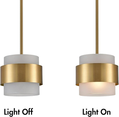 CLAXY Gold Pendant Lights mini Hanging Light Fixture with Frosted Glass Shade for Kitchen Island Dining Room Bar Restaurant, Adjustable Rod Hanging Modern Pendant Light