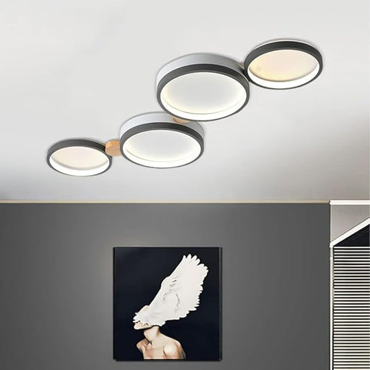 4-Lights LED Ceiling Light Fixture,23 Inch Modern Ceiling Lights Flush Mount Wooden 30W Dimmable Chandelier for Living Room Bedroom Kitchen,3000K/4000K/6000K Temperatures Selectable Grey