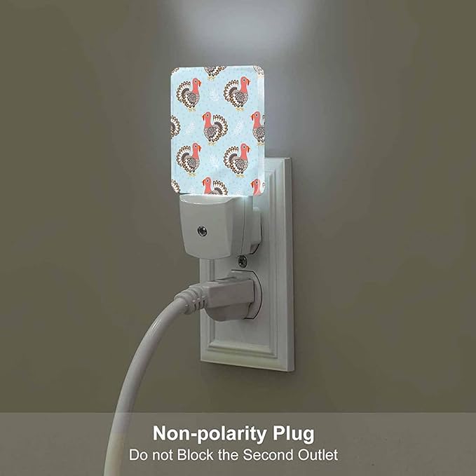 LED Night Light Plug into Wall with Dusk to Dawn Light Sensor White Energy Efficient Cute Cartoon Turkey Nightlight for Bedroom Bathroom Hallway Living Room Kitchen