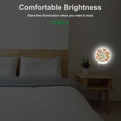 EKOBLA Plug-in Peach Night Light, Watercolor Fruit Design, Dusk to Dawn Sensor, Peach with Leaf Nightlight Decor for Men Women Bedroom Bathroom
