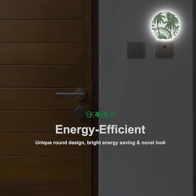 EKOBLA Palm Tree Plug-in Night Light, Tropical Green Plant LED Nightlight with Dusk to Dawn Sensor for Bedroom & Living Room