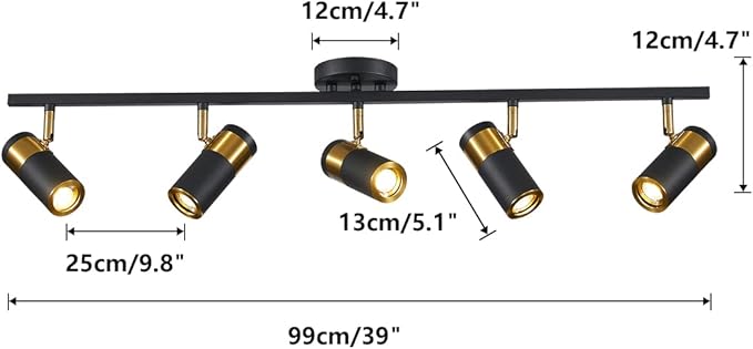 Black 5 Lights Spot Light, Fixture Matte Black LED Track Lighting Fixtures, Modern Flush Mount Ceiling Light for Bedroom Living Room Kitchen Island