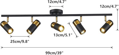 Black 5 Lights Spot Light, Fixture Matte Black LED Track Lighting Fixtures, Modern Flush Mount Ceiling Light for Bedroom Living Room Kitchen Island