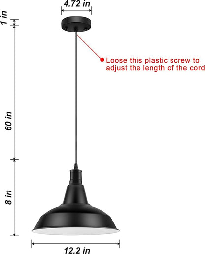 LOEHINLE Pendant Light Fixtures, 3Pcs Farmhouse Kitchen Island Lights Fixture, Industrial Hanging Pendant Lighting for Dining Room Bedroom, Black Metal Pendant Lamp, E26 Base, 12.2in