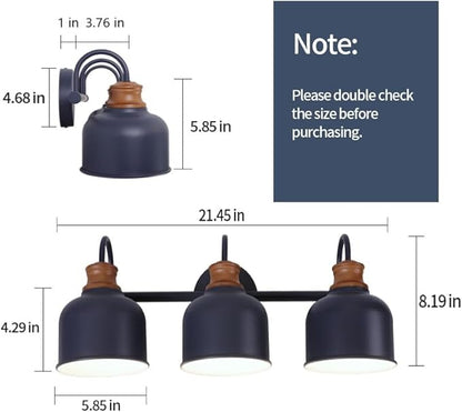 3-Light Vanity Light Fixture – Industrial Dark Blue Wall Sconce with Metal Shades, Ideal for Bathroom, Bedroom, Kitchen, Living Room, and Hallway
