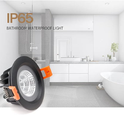 LS-PRO 4.25inch 12w LED Recessed Ceiling Light Slim Aluminium Panel, Anti Rust Fixture Downlight Shower Spotlight IP65 Waterproof for Wet Location Indoor & Outdoor Cold light/5000k-Black Body