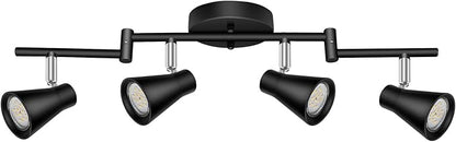 LABOREDUCER Track Lighting Fixture Ceiling, LED Flexible Track Lights with Swing Arm, 4-Light Directional Black Flush Mount Ceiling Spotlight for Kitchen, Living Room (GU10 Bulbs NOT Included)