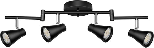 LABOREDUCER Track Lighting Fixture Ceiling, LED Flexible Track Lights with Swing Arm, 4-Light Directional Black Flush Mount Ceiling Spotlight for Kitchen, Living Room (GU10 Bulbs NOT Included)