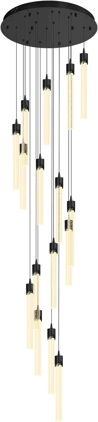 ykolupty H125'' Modern Crystal Chandeliers for Entryway 18-Lights LED Dimmable Chandeliers Lighting Fixture Large Pendant Light for Staircaes Living Room Villa