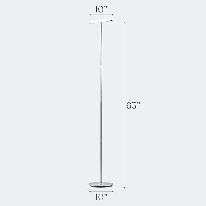Brightech Sky LED Floor lamp, Torchiere Super Bright Floor Lamp for Living Room Decor & Office - Dimmable, Tall Standing Torch Lamp with Warm Light for Bedroom & Reading - Platinum Silver