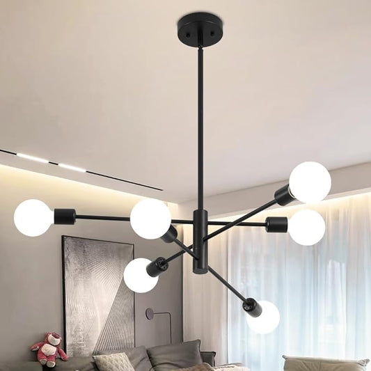 Sputnik Chandelier, Black Modern Industrial Chandeliers 6-Light, Mid Century Ceiling Lighting Fixture for Living Room, Kitchen, Bedroom, Dining Room, Farmhouse