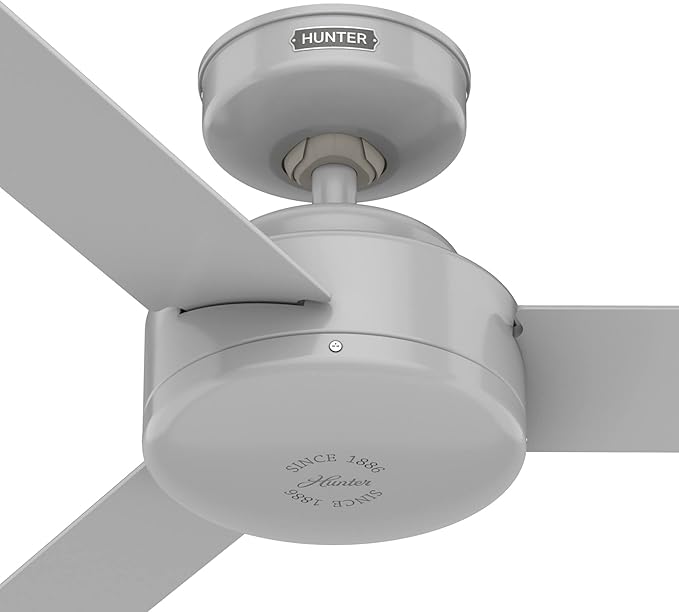 Hunter 44 inch Indoor Ceiling Fan No Light - Modern Ceiling Fan without Light, 3 Blades, Standard Mount, For Bedroom, Living Room, or Kitchen, Wall Control - Presto 52384, Dove Grey