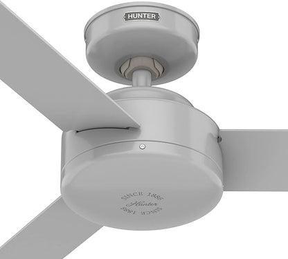 Hunter 44 inch Indoor Ceiling Fan No Light - Modern Ceiling Fan without Light, 3 Blades, Standard Mount, For Bedroom, Living Room, or Kitchen, Wall Control - Presto 52384, Dove Grey