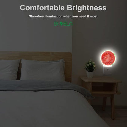 EKOBLA Watermelon Plug-in Night Light, Red Slice Summer Fruit LED Nightlight with Auto Sensor for Funny Home Decor