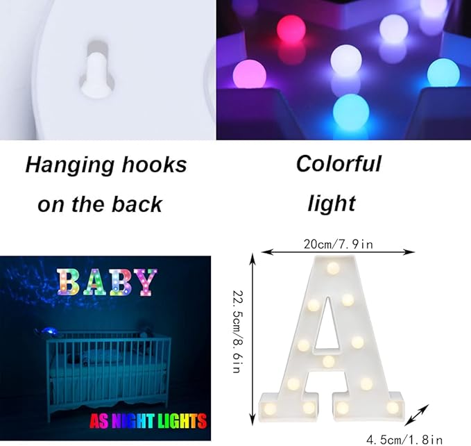 LED Marquee Letter Lights, 18 Colors Changing Light Up Letters with Remote, RGB Alphabet Letters Sign for Girls Boys Gift Birthday Party Night Light Bedroom Wedding Christmas Decor-Colorful A