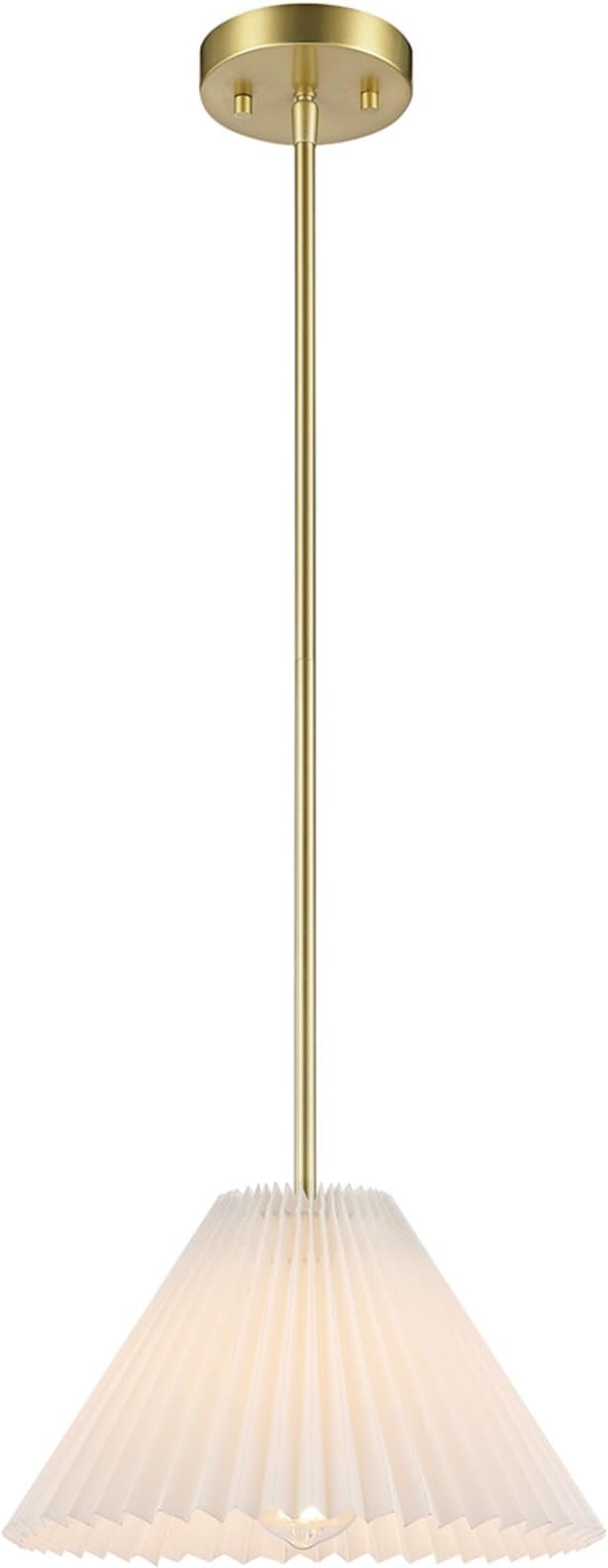 GLOBE Electric x Novogratz 67000103 1-Light Pendant Light Fixture, Matte Brass, Off-White Pleated Fabric Shade, Adjustable Hanging Height, Ceiling Lighting for Kitchen Island, Hallway, or Dining Room