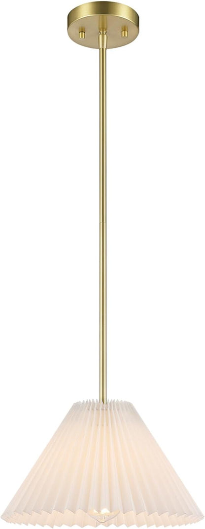 GLOBE Electric x Novogratz 67000103 1-Light Pendant Light Fixture, Matte Brass, Off-White Pleated Fabric Shade, Adjustable Hanging Height, Ceiling Lighting for Kitchen Island, Hallway, or Dining Room