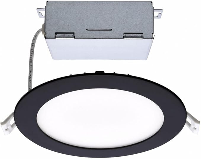 Satco CCT Selectable LED Slim-Fit Flat Lens Downlight with Remote Driver, 6 Inch Round, Black
