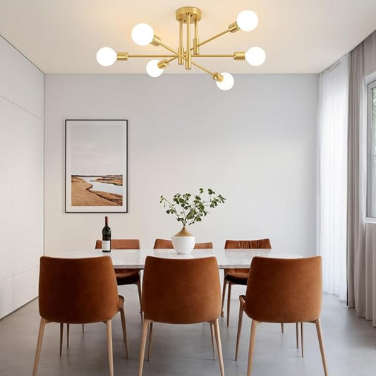Biewalk Modern Chandelier Ceiling Light Fixture, 6-Light Sputnik Dining Chandeliers 31.18" Gold and Black Chandelier Over Table, Mid Century Lights Fixture for Dining Room Living Room Kitchen Island