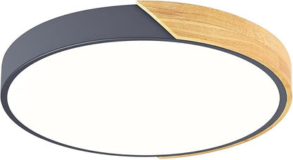 Modern LED Ceiling Light, Minimalist Wood Flush Mount Ceiling Light Fixture, 4000K Not Dimmable, Circle Lighting Lamp with Acrylic Lampshade for Bedroom Dining Room Laundry (Grey, 15.8'')