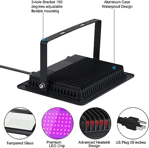 Black Lights 600W LED Flood Light with Plug(6ft Cable), IP66 Waterproof Black Lights for Party, Stage Lighting, Aquarium, Body Painting, Halloween, Neon Glow in The Dark (2 Pack)