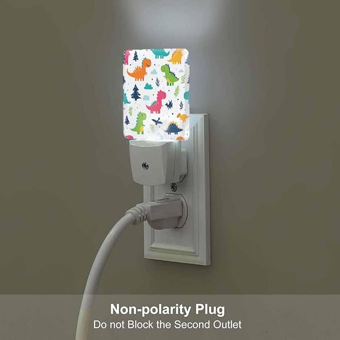 Dinosaur Cartoon Night Light Cute and Fun Plug into Wall with Dusk to Dawn Light Sensors 0.5W Warm Nightlights for Bedroom Bathroom Hallway