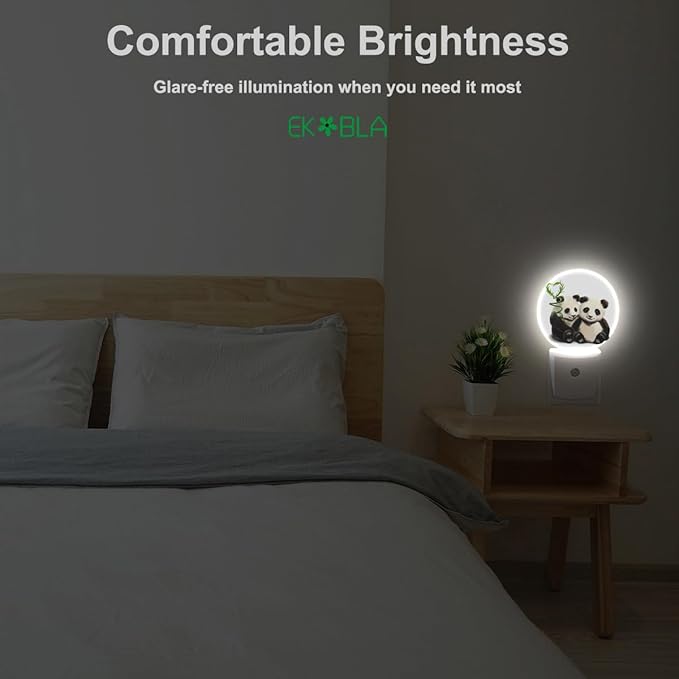EKOBLA Panda Plug-in Night Light, Cute Panda Bear & Bamboo LED Nightlight with Dusk to Dawn Auto Sensor for Bedroom, Bathroom & Hallway