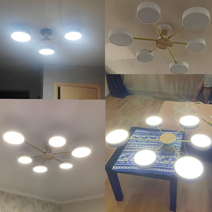 LED Ceiling Light Fixture,26 Inch 3-Lights Modern Ceiling Lights Flush Mount Wooden 24W Dimmable Chandelier for Living Room Bedroom Kitchen,3000K/4000K/6000K Temperatures Selectable White