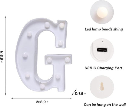 Foaky Rechargeable LED Letter Lights Sign Marquee Light Up Letters Sign for Night Light Wedding/Birthday Party Christmas Lamp Home Bar Decoration (G)