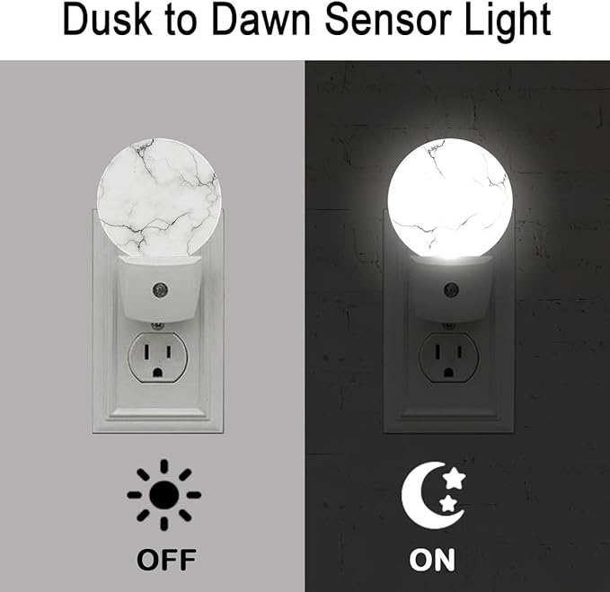 White Gray Marble Texture Night Light Auto Sensor Led Dusk to Dawn Lamp Home Decor for Men Women