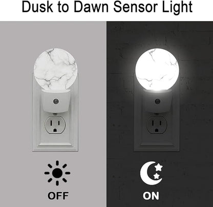 White Gray Marble Texture Night Light Auto Sensor Led Dusk to Dawn Lamp Home Decor for Men Women