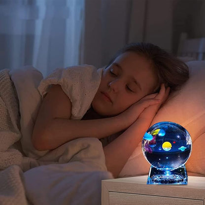 Zulux Solar System Balls - Crystal Ball for Kids with LED Lamp Base, Clear 80mm(3 inch) Glass Sphere for Birthday Gifts, Teacher Gifts,Gift for Anniversary and Boyfriend Birthday