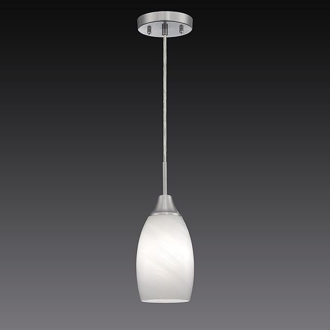 Viinew Mini Glass Pendant Light 1-Light with Handblown White Swirl Art Glass Adjustable Cord Brushed Nickel Finish 4.72" Modern Hanging Pendant Light for Kitchen Dining Room Living